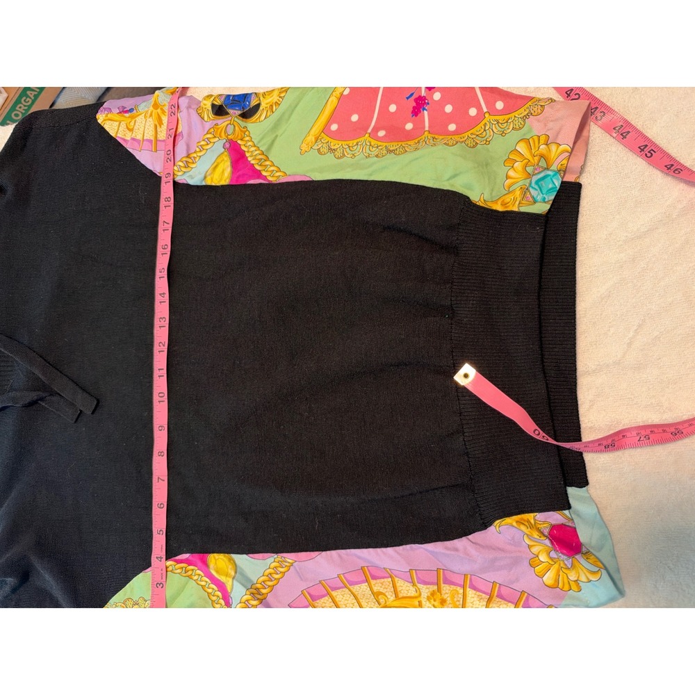 Versace Silk Scarf Paneled Hoodie Womens 38 Black Baroque Knit Pullover - Picture 9 of 14